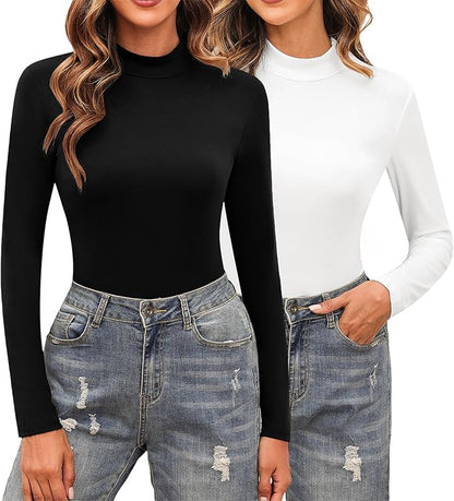 Damen Rollkragenshirt Oberteile High Neck Top Unterziehshirt Baumwolle Slim Fit Dünn T-Shirt