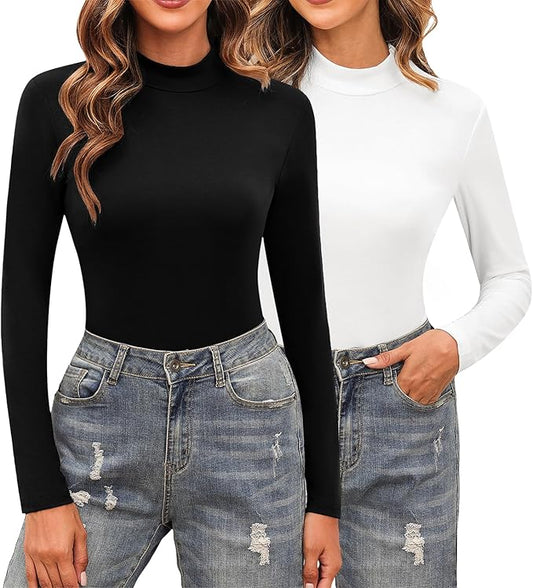 Damen Rollkragenshirt Oberteile High Neck Top Unterziehshirt Baumwolle Slim Fit Dünn T-Shirt